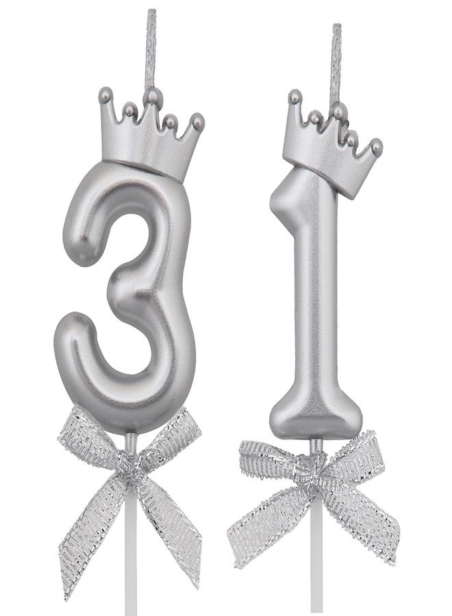 VSHILI 31 Birthday Candles, 31st Cake Candles, Silver Happy Birthday Number 31 Candles Cake Topper Decorations for Party Men Women - Image 1
